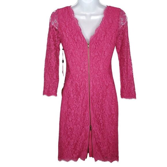 NEW Adrianna Papell Pink Lace Bodycon Dress 2 Long Sleeve Full Zipper Back - Picture 3 of 8